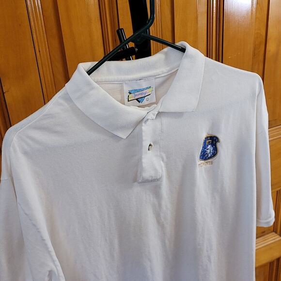 Vintage The Sporting Tennis Polo Shirt White Embroidered Crest Made in USA SZ L - Picture 8 of 11